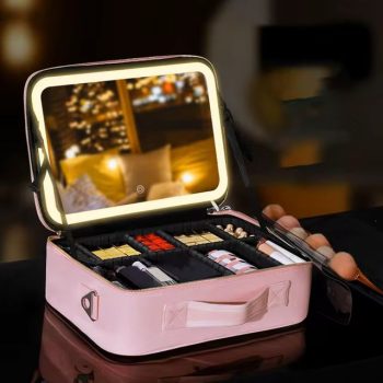 MALETA MAQUILLAJE CON ESPEJO LED
